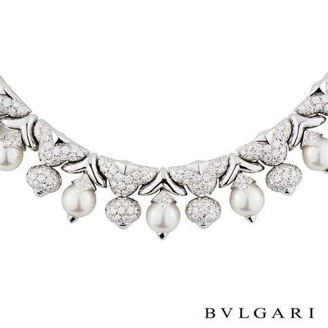 Bvlgari 18k White Gold Pearl And Diamond Perfumo Necklace Rich Diamonds