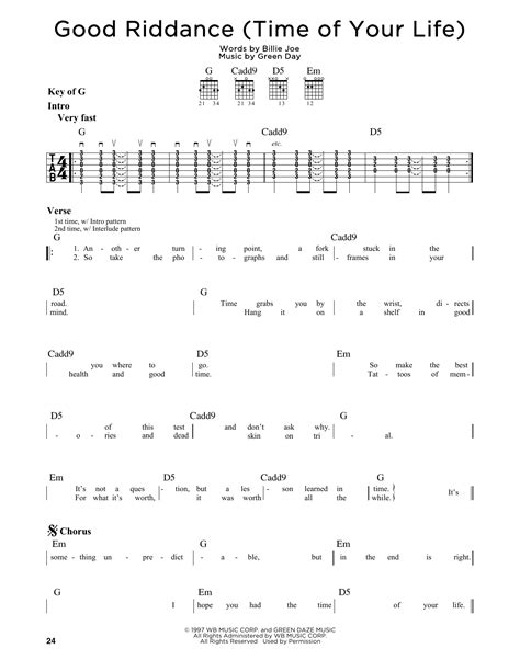 Good Riddance Time Of Your Life By Green Day Guitar Lead Sheet