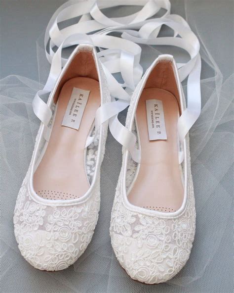 Women Wedding Shoes White Lace Round Toe Ballerina Lace Up Etsy Ballet Wedding Shoes Bride