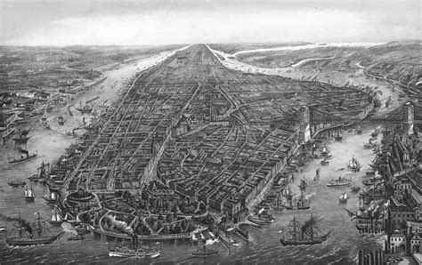 Large Detailed Old Panoramic Map Of Manhattan New York City 1873