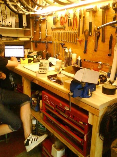 small woodworking shop setup   workshop shed bike