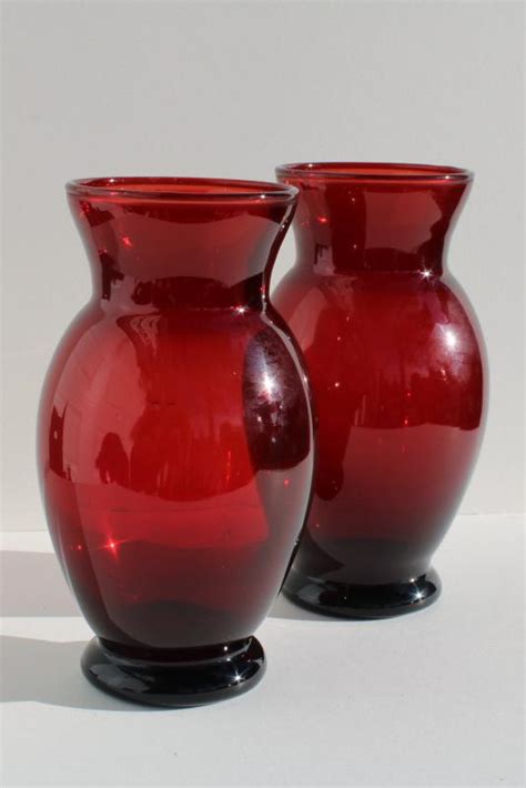 Vintage Royal Ruby Anchor Hocking Glass Vases