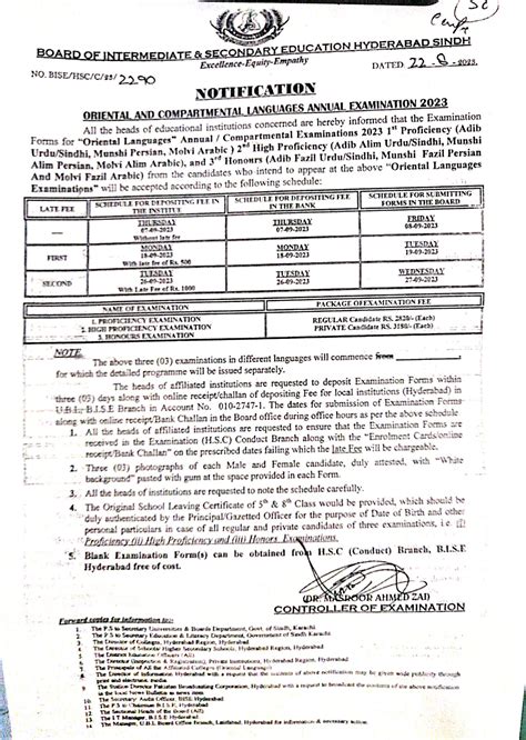 Bise Hyderabad Oriental And Comp Language Annual Exams 2023 Forms