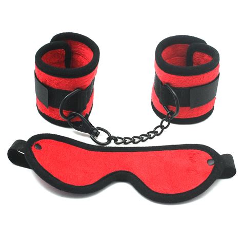 Smspade Red Bondage Handcuffs And Blindfold Super Solf Velvet Sex Restraints Bedroom Sex Game