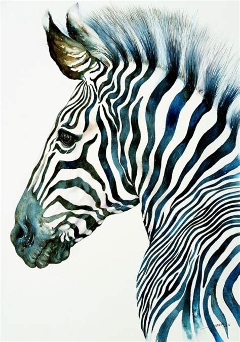 Midnight Blue Zebra 2016 Watercolours By Arti Chauhan Artfinder