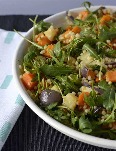 When hot, add the garlic cloves and cook for 1 minute. Recipe: Roast Vegetable Israeli Couscous Salad