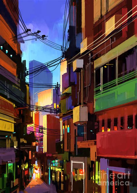 Digital Painting Of Colorful Buildings Digital Art By Tithi Luadthong