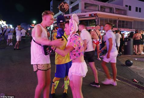 boozed up british revellers take to magaluf s main strip as they party i celebrity love