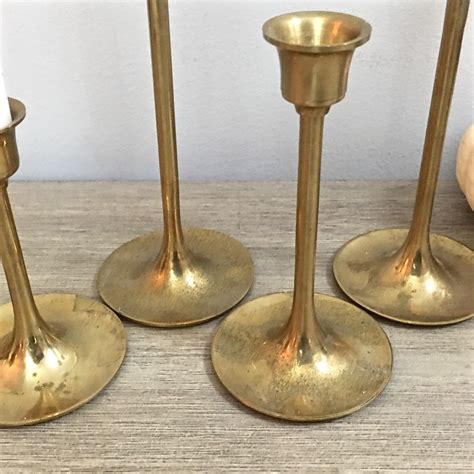 Vintage Brass Candle Holder Set Of 5 Brass Gold Tulip Candlestick