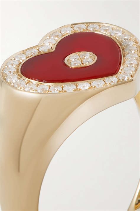 Gold Love Heart 14 Karat Gold Agate And Diamond Ring Anissa Kermiche