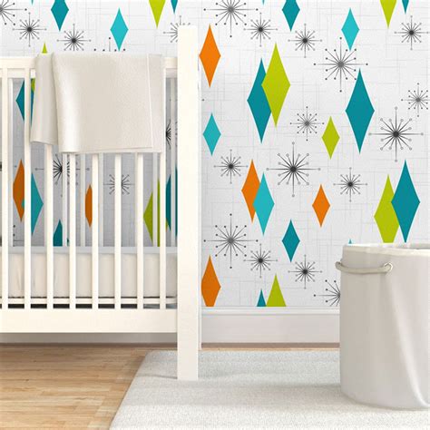 Peel And Stick Removable Wallpaper Atomic Teal Mid Century Modern Retro