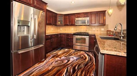 Transform boring bare concrete floors into beautiful, functional, and durable space. Best 3D flooring images with epoxy coating for kitchens 2019