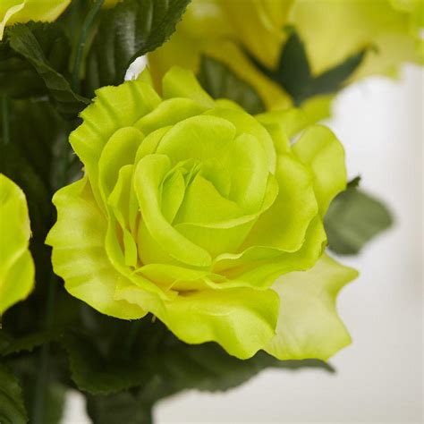 Lime Green Open Artificial Rose Bush Bushes Bouquets Floral