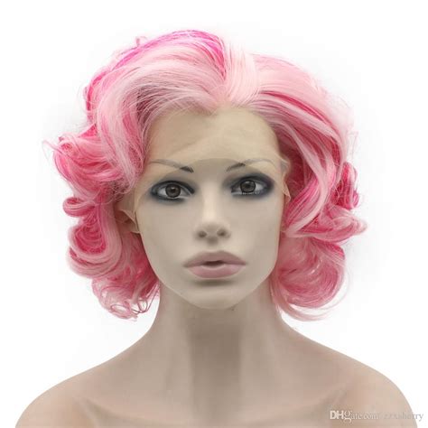 Short Curly Lace Front Stylish Pink Cosplay Party Wig Natural Hair Wig Whole Lace Wigs From