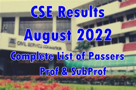 Civil Service Exam Results August Cse Passers
