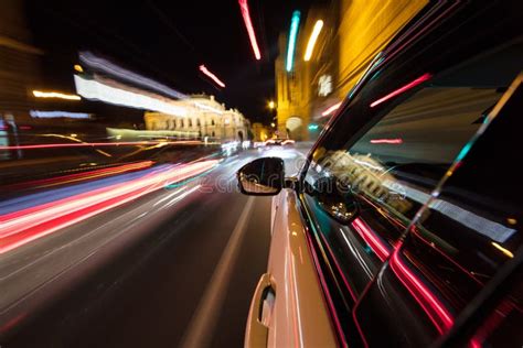 Speeding Car Driving In A Night City Stock Photo Image Of Drive