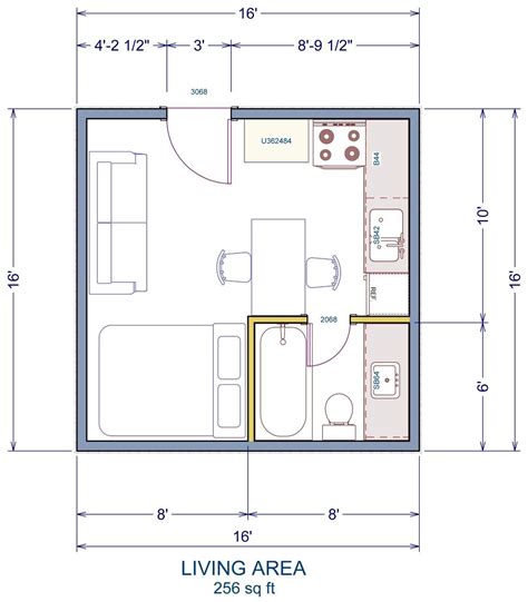 The Floor Plan For A Living Area With Two Beds And A Kitchenette In It