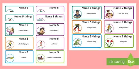 Lks2 Name 5 Things Challenge Cards