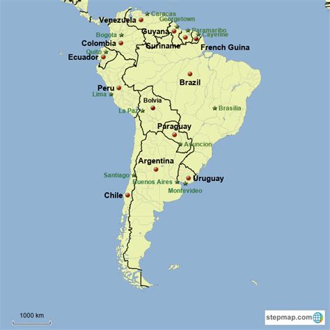 Stepmap Countries And Their Capitals In South America Landkarte Für