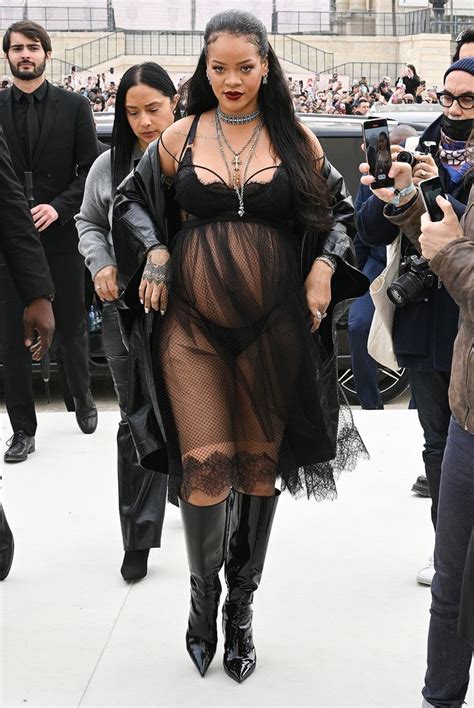 Pregnant Rihanna Bares All In Naked Dress At Paris Fashion Week Dior Show