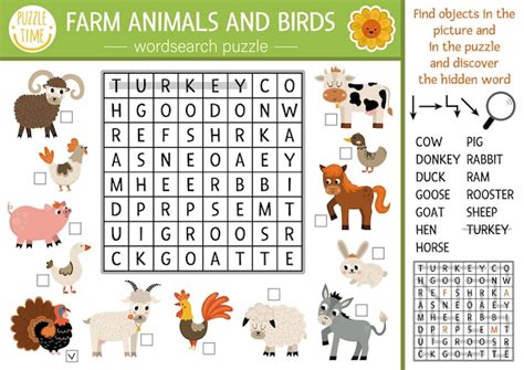 Premium Vector Vector Farm Animals And Birds Wordsearch Puzzle For