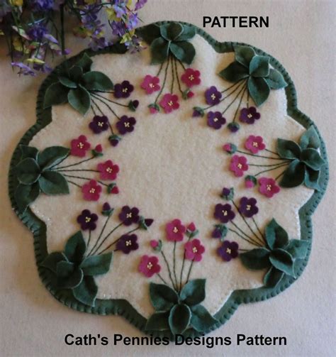 Garden Violets Wool Penny Rug Candle Mat Pattern Penny Rug
