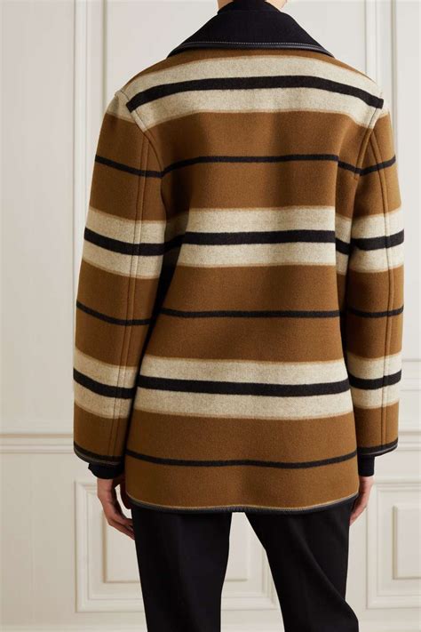 Burberry Leather Trimmed Striped Wool Jacket Net A Porter Us