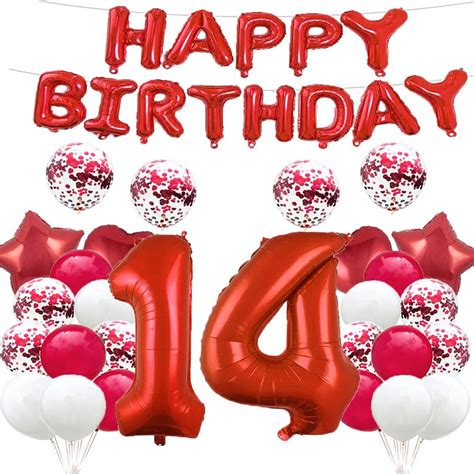 Buy 14th Birthday Balloon 14th Birthday Decorations Red 14 Balloons Happy 14th Birthday Party