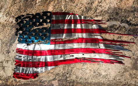 Tattered American Metal Flag Old Glory Torn American Us