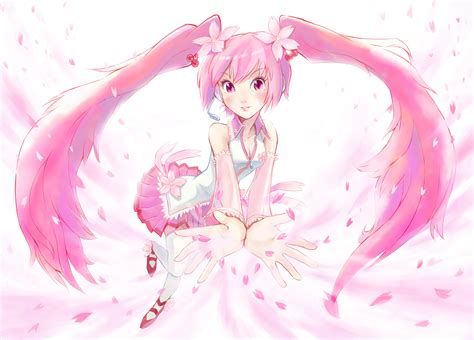 Breasts Cleavage Dress Hatsunemiku Longhair Petals Pinkeyes Pink