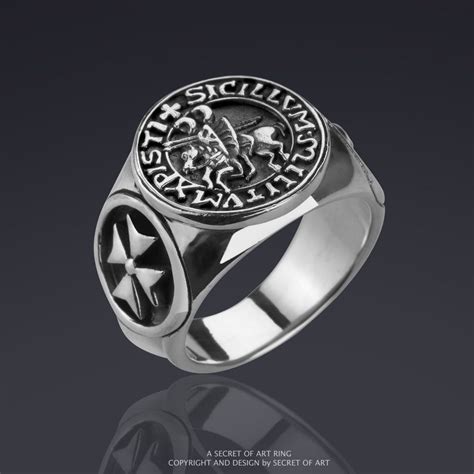 Knights Templar Ring Masonic Signet Ring Sterling Silver 925 Etsy