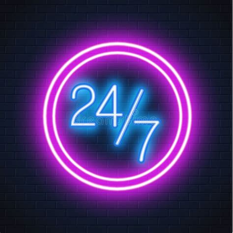 Neon Open 247 Sign On Black Background Stock Vector Illustration Of