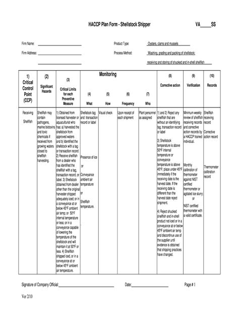 Haccp Chart Template Fill Online Printable Fillable B