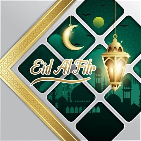 Elegant Design Of Eid Al Fitr With Hanging Fanoos Lantern Mosque