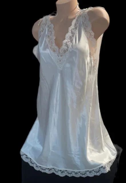 Val Mode Lingerie Vintage White Satin Shiny Lace Trim Nightgown Womens M 2600 Picclick
