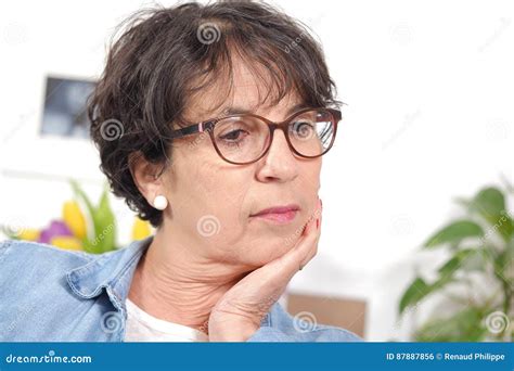 Portrait Of Brunette Mature Woman With Glasses Stock Photo Image Of