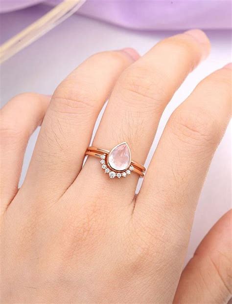 rose quartz engagement ring set rose gold engagement ring etsy canada rose quartz ring
