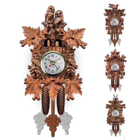 Vintage Wood Wall Clock Bird Alarm Clock Hanging Pendulum Clock Time