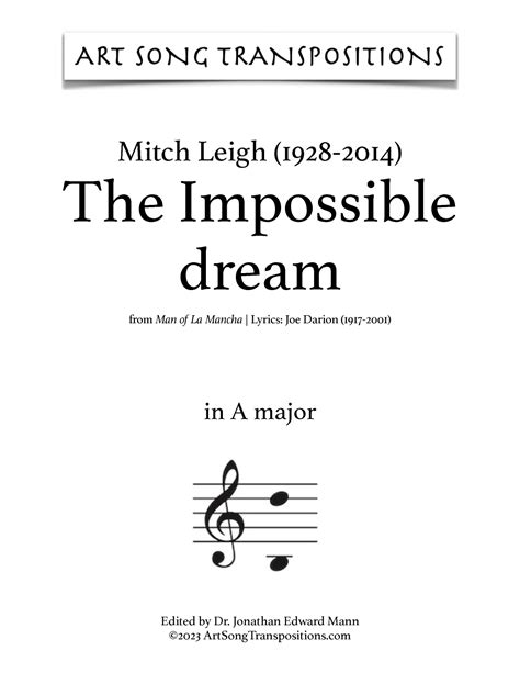 The Impossible Dream Sheet Music Mitch Leigh Piano And Vocal