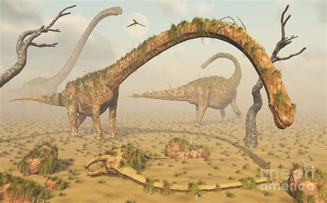 Living Fossilized Omeisaurus Sauropod Digital Art By Mark Stevenson