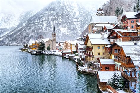 Desktop Hintergrundbilder Hallstatt Österreich Winter Gebirge Schnee
