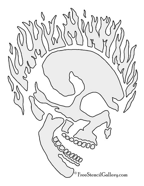 Free Printable Flaming Skull Pumpkin Stencil