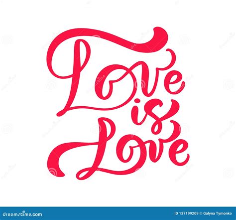 Red Calligraphy Word Love Is Love Vector Valentines Day Hand Drawn