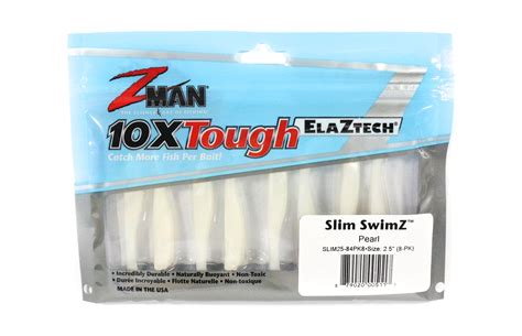 Zman Soft Lure Slim Swimz 25 Inch 8 Per Pack Pearl 5117