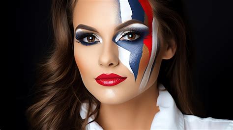 Premium Photo A Woman With Red White And Blue Makeup
