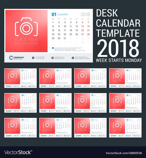 Desk Calendar For 2018 Year Design Template With Vector Image