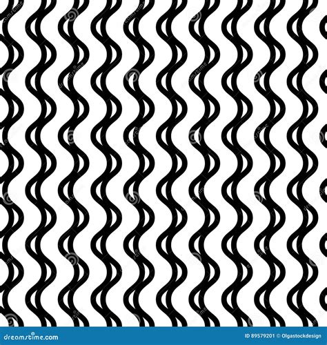 Vector Monochrome Seamless Pattern Vertical Wavy Lines Stock Vector