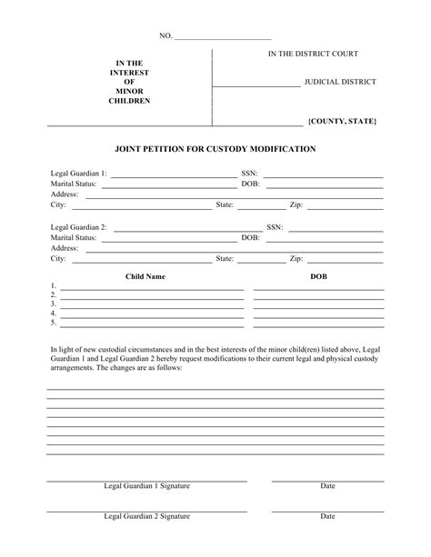 Joint Petition Agreement Template For Custody Modification Fill Out