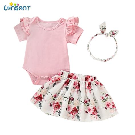 Lonsant 2pcs Set Newborn Infant Baby Girls Cute Short Sleeve Romper