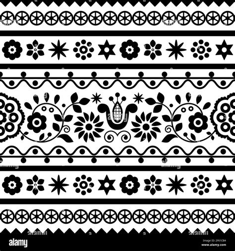 Polish Folk Art Vector Seamless Embroidery Retro Pattern With Flowers